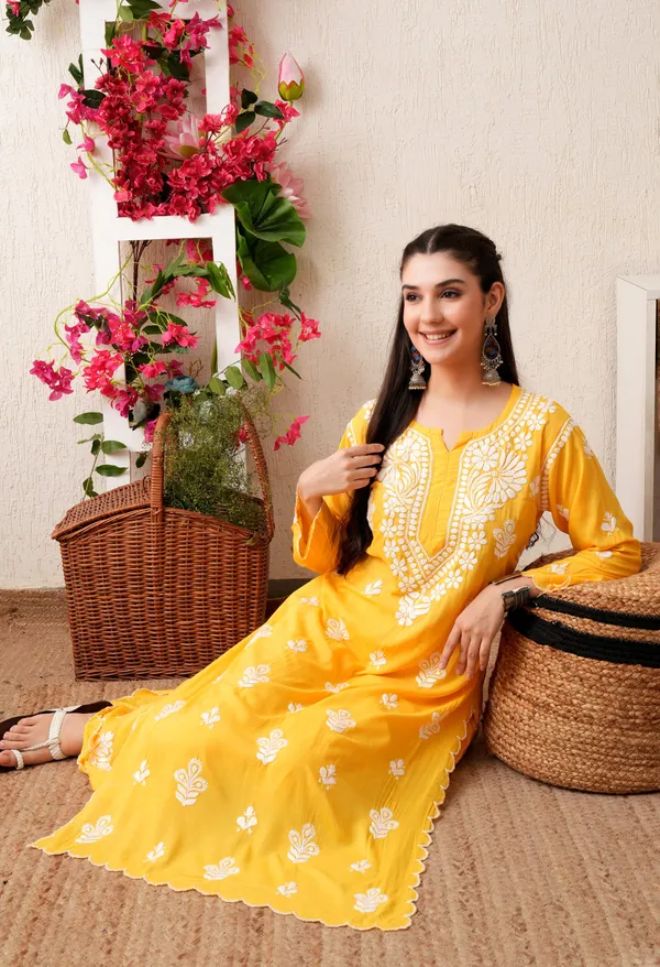 Modal_Hand-Embroidered_Chikankari_Cutwork_Kurta_with_Palazzo_Yellow