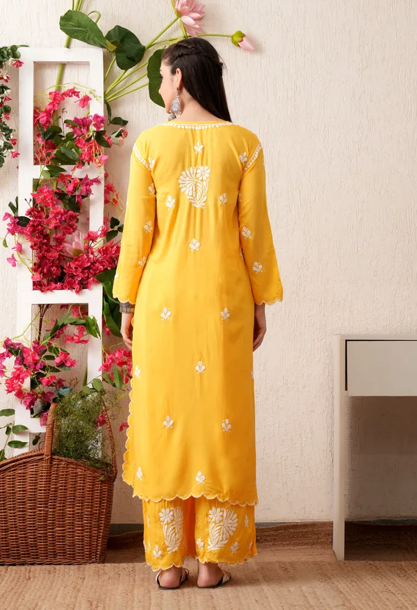 Modal_Hand-Embroidered_Chikankari_Cutwork_Kurta_with_Palazzo_Yellow