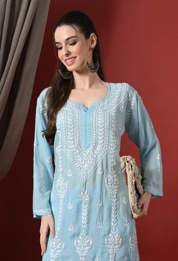 Sky_Blue_Hand_Embroidered_Modal_Chikankari_Kurta_with_Palazzo_Set