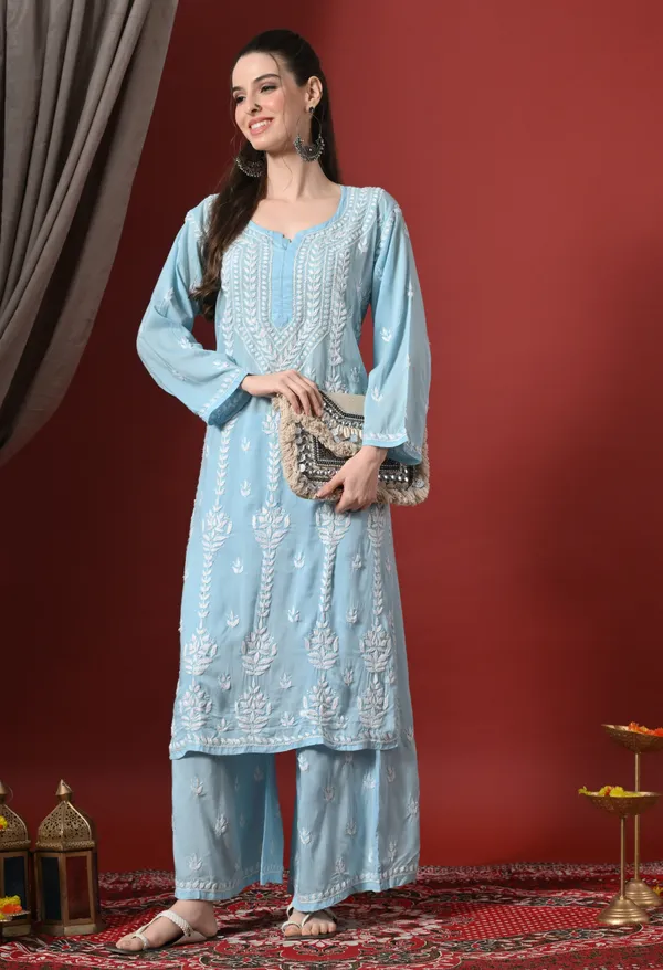 Sky_Blue_Hand_Embroidered_Modal_Chikankari_Kurta_with_Palazzo_Set