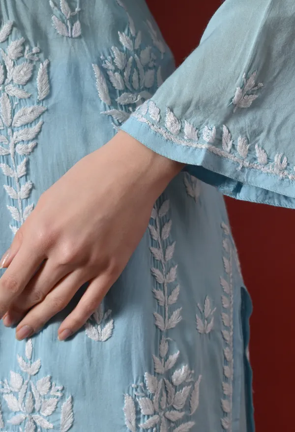 Sky_Blue_Hand_Embroidered_Modal_Chikankari_Kurta_with_Palazzo_Set