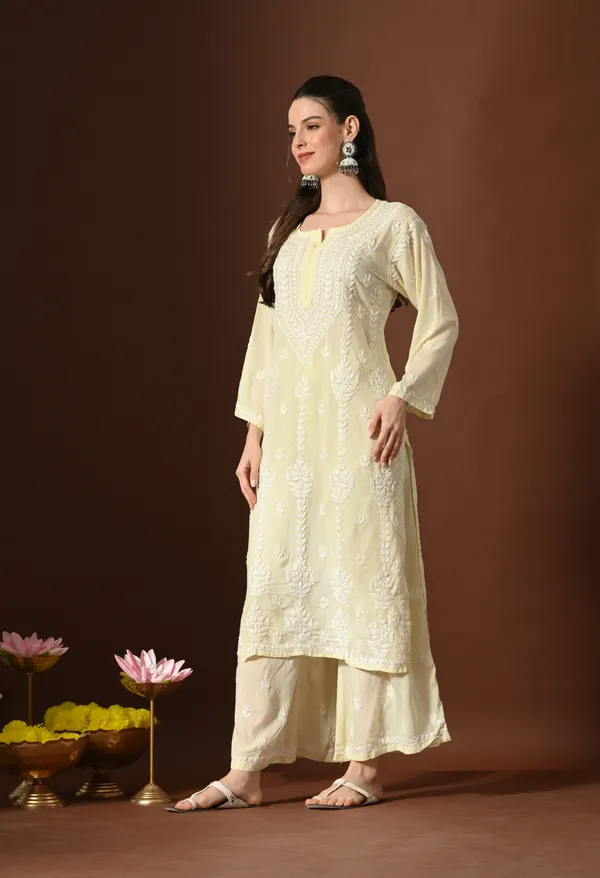 Soft_Yellow_Hand-Embroidered_Modal_Chikankari_Kurta_Set_for_Women