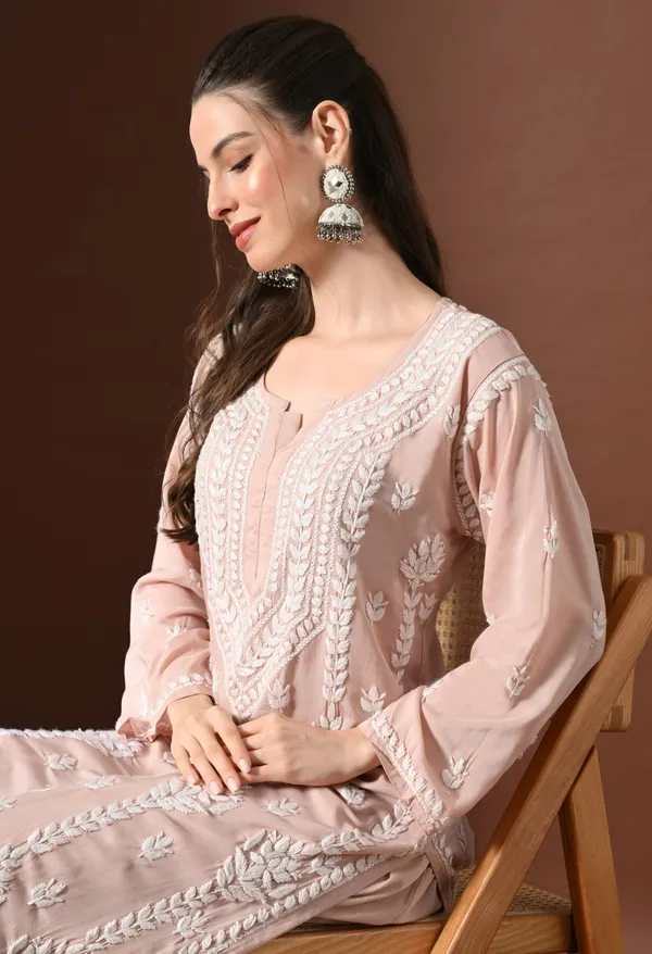 Brown_Hand-Embroidered_Chikankari_Modal_Kurta_with_Plazo_Set