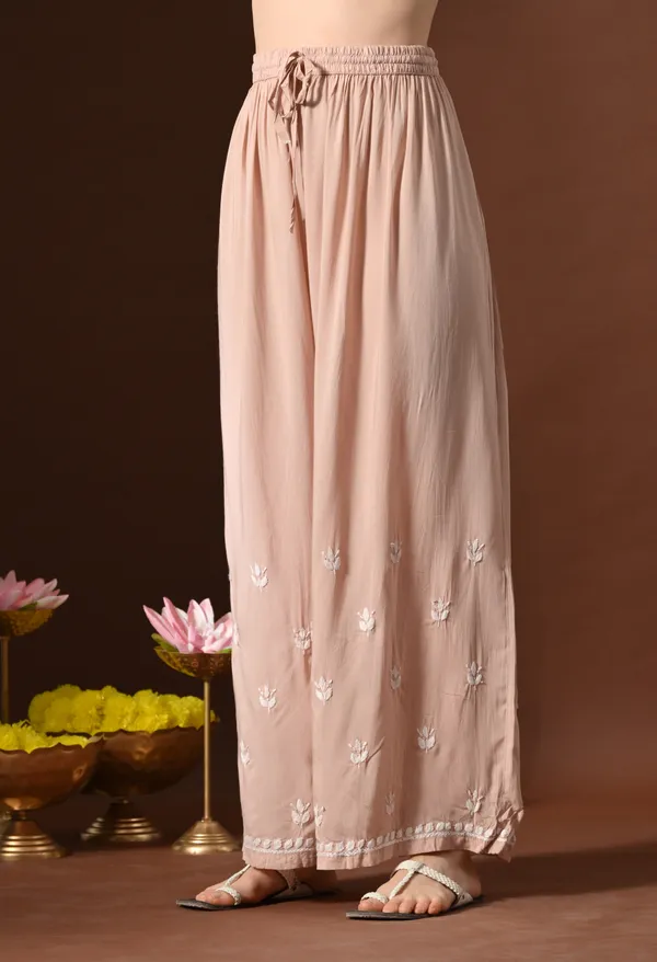 Brown_Hand-Embroidered_Chikankari_Modal_Kurta_with_Plazo_Set