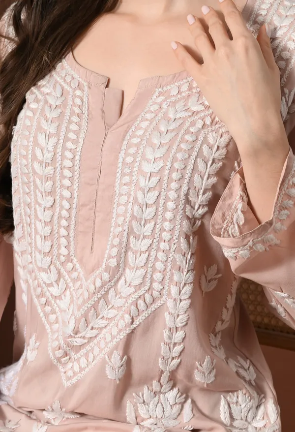Brown_Hand-Embroidered_Chikankari_Modal_Kurta_with_Plazo_Set