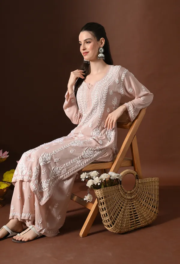 Brown_Hand-Embroidered_Chikankari_Modal_Kurta_with_Plazo_Set