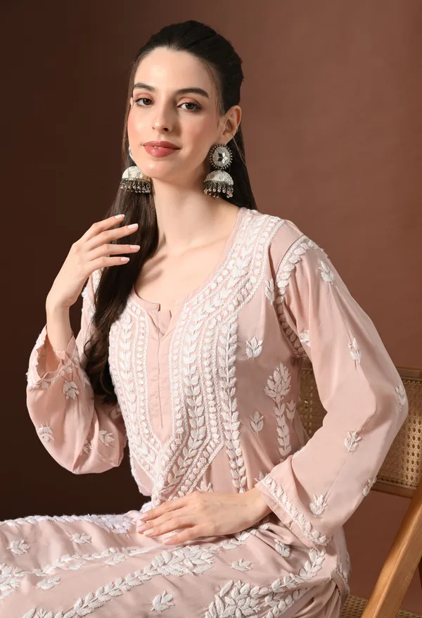 Brown_Hand-Embroidered_Chikankari_Modal_Kurta_with_Plazo_Set