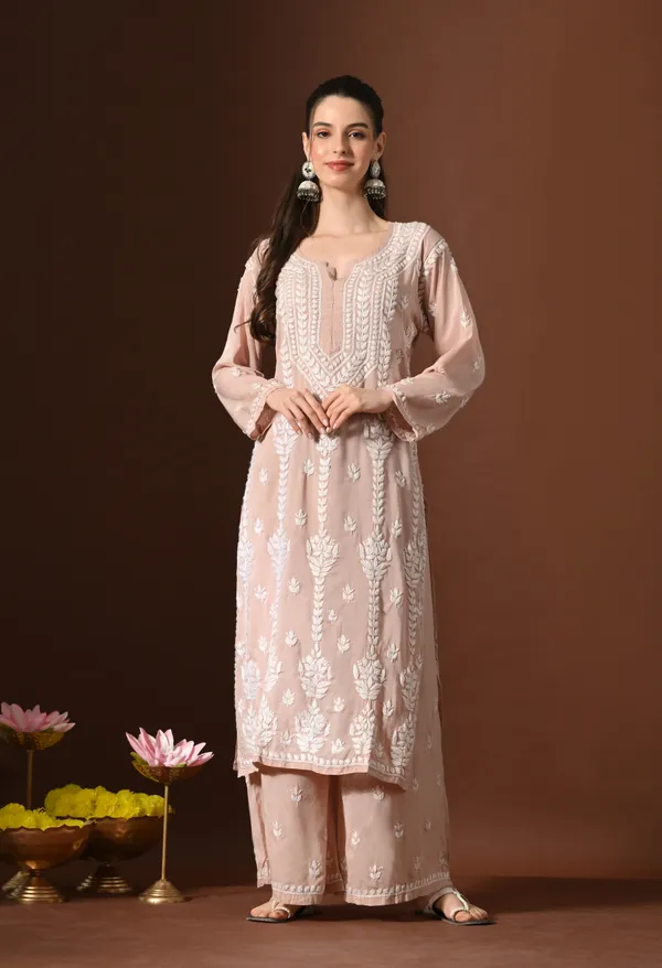 Brown_Hand-Embroidered_Chikankari_Modal_Kurta_with_Plazo_Set
