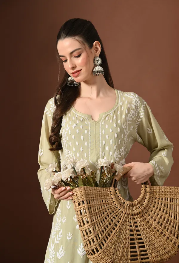 Modal_Hand-Embroidered_Lucknowi_Chikankari_Kurta_Plazo_Set__Brown