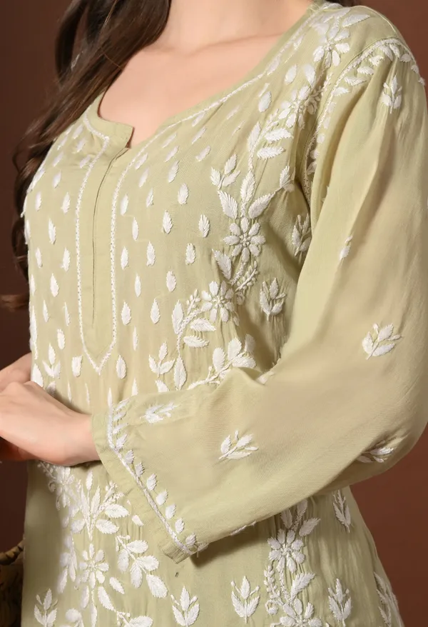 Modal_Hand-Embroidered_Lucknowi_Chikankari_Kurta_Plazo_Set__Brown