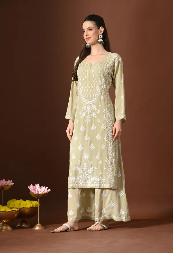 Modal_Hand-Embroidered_Lucknowi_Chikankari_Kurta_Plazo_Set__Brown