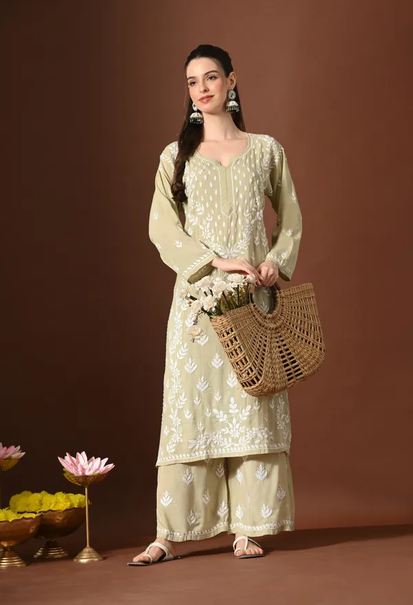 Modal_Hand-Embroidered_Lucknowi_Chikankari_Kurta_Plazo_Set__Brown