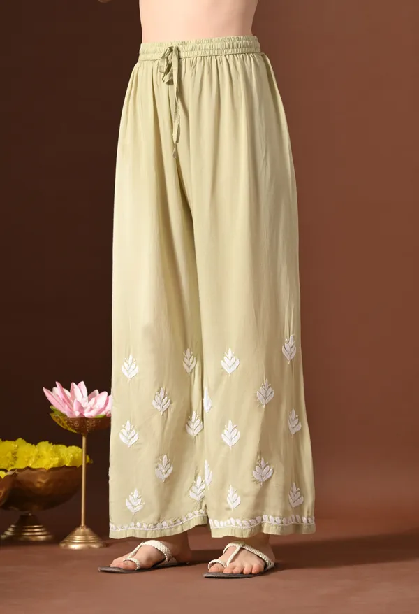Modal_Hand-Embroidered_Lucknowi_Chikankari_Kurta_Plazo_Set__Brown