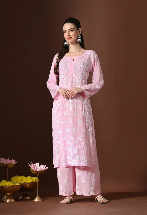 Blush_Pink_Modal_Hand-Embroidered_Chikankari_Kurta_Pant_Set