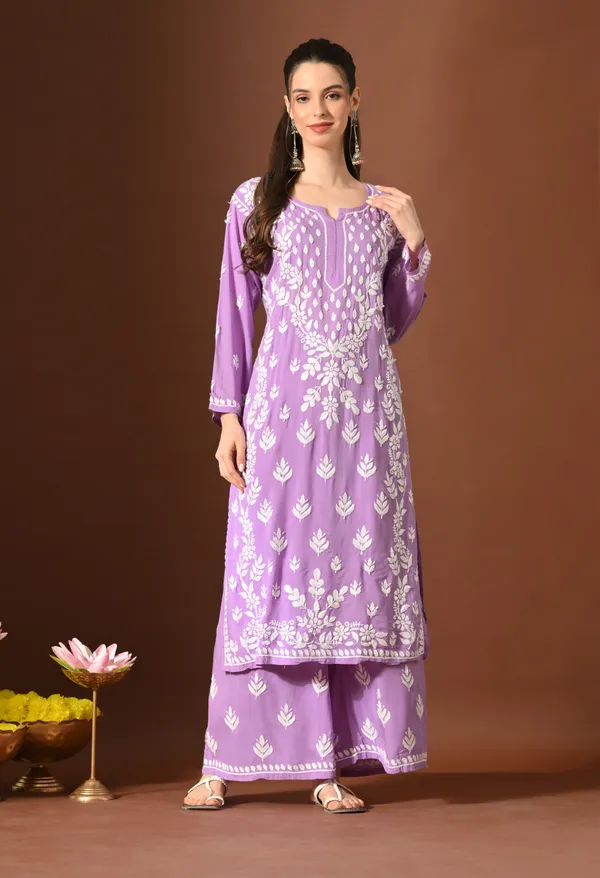 Purple_Modal_Hand-Embroidered_Chikankari_Kurta_Pant_Set