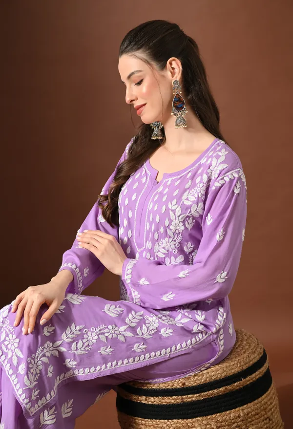 Purple_Modal_Hand-Embroidered_Chikankari_Kurta_Pant_Set
