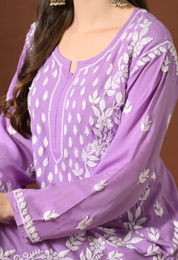 Purple_Modal_Hand-Embroidered_Chikankari_Kurta_Pant_Set