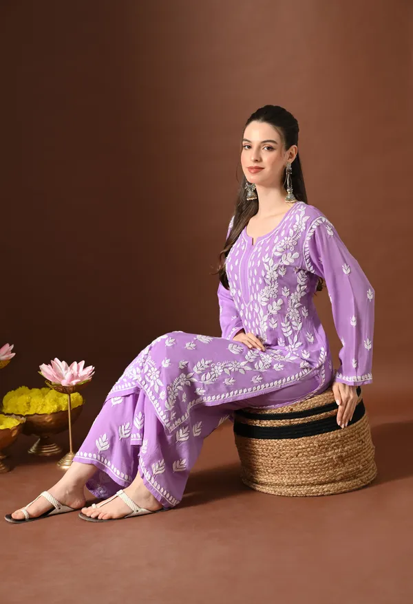 Purple_Modal_Hand-Embroidered_Chikankari_Kurta_Pant_Set