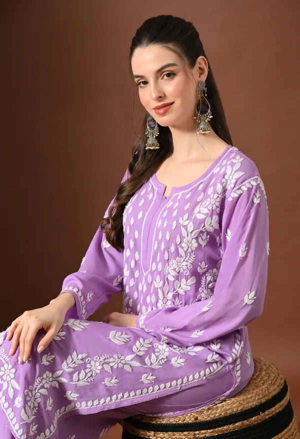 Purple_Modal_Hand-Embroidered_Chikankari_Kurta_Pant_Set