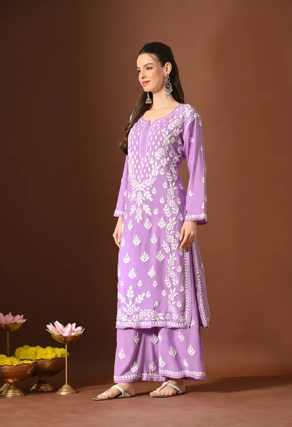 Purple_Modal_Hand-Embroidered_Chikankari_Kurta_Pant_Set