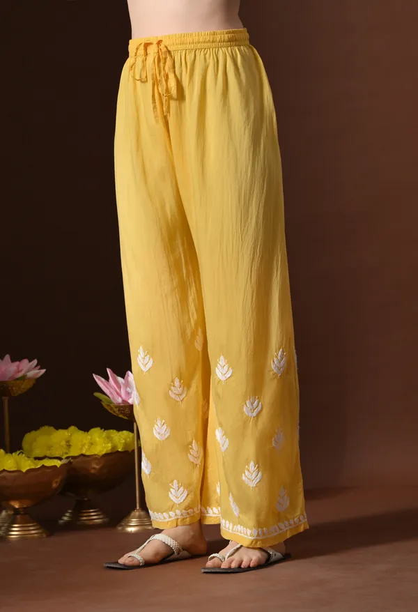 Dark_Yellow_Modal_Hand-Embroidered_Chikankari_Kurta_Pant_Set