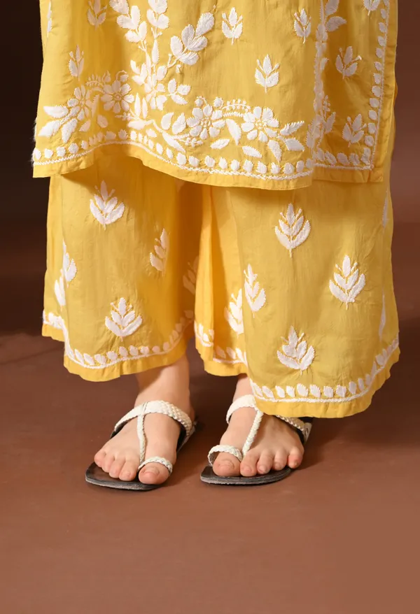Dark_Yellow_Modal_Hand-Embroidered_Chikankari_Kurta_Pant_Set