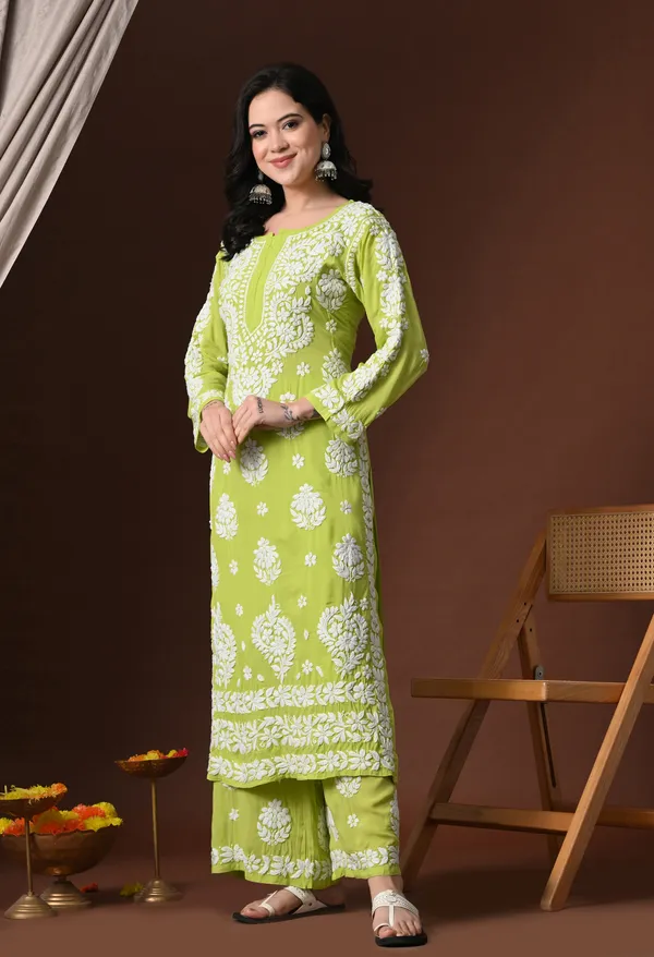 Green_Hand_Embroidered_Chikankari_Modal_Kurta_Plazo_Set_for_Women