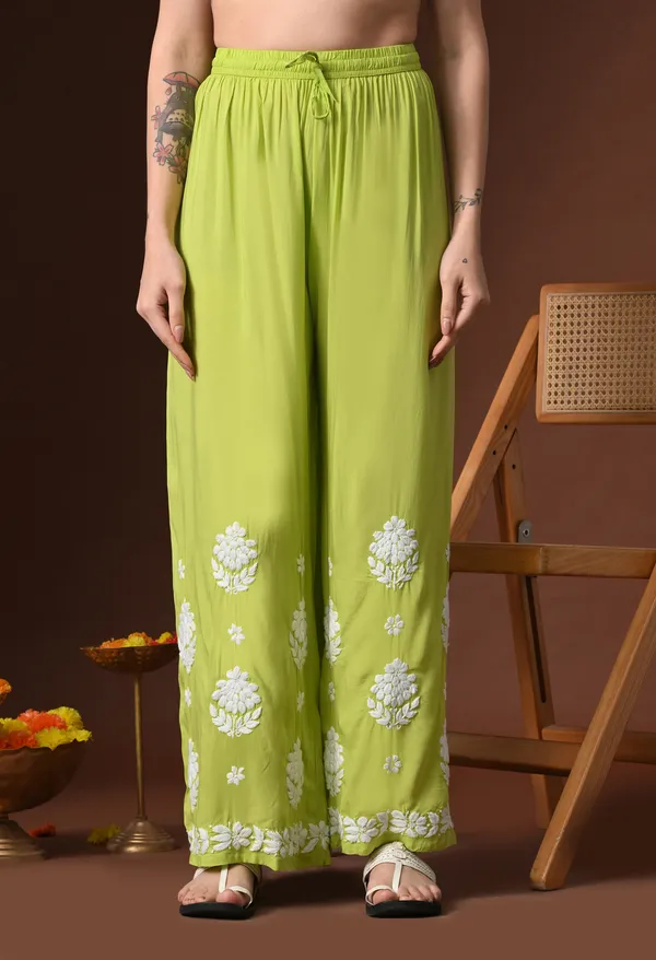 Green_Hand_Embroidered_Chikankari_Modal_Kurta_Plazo_Set_for_Women