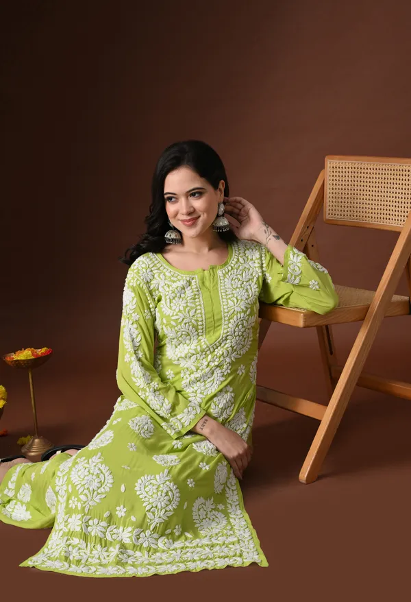 Green_Hand_Embroidered_Chikankari_Modal_Kurta_Plazo_Set_for_Women