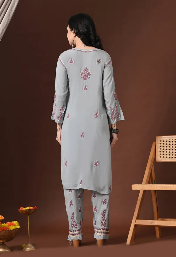 Grey_Hand_Embroidered_Chikankari_Modal_Kurta_Pant_Set_for_Women