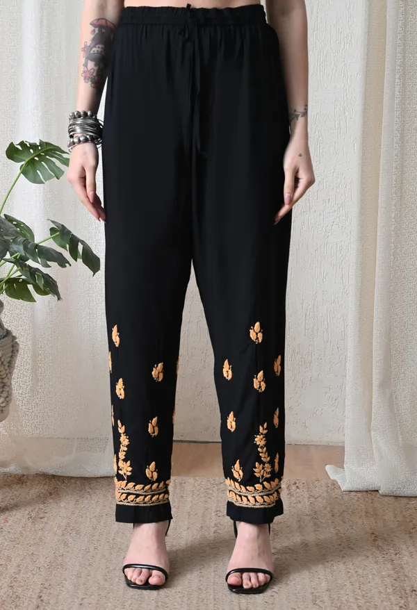 Black_Multi-Color_Hand_Embroidered_Chikankari_Modal_Kurta_Pant_Set_for_Women