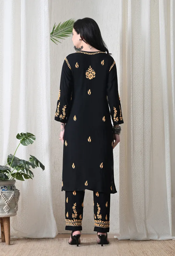 Black_Multi-Color_Hand_Embroidered_Chikankari_Modal_Kurta_Pant_Set_for_Women