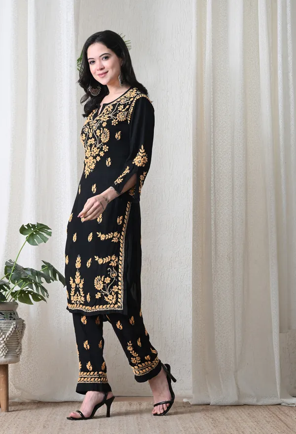 Black_Multi-Color_Hand_Embroidered_Chikankari_Modal_Kurta_Pant_Set_for_Women