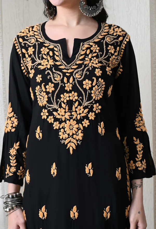 Black_Multi-Color_Hand_Embroidered_Chikankari_Modal_Kurta_Pant_Set_for_Women