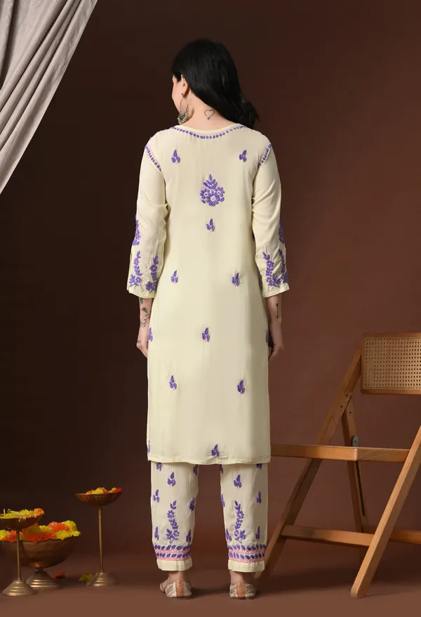 Yellow_Purple_Color_Thread_Hand_Embroidered_Chikankari_Modal_Kurta_Pant_Set_for_Women