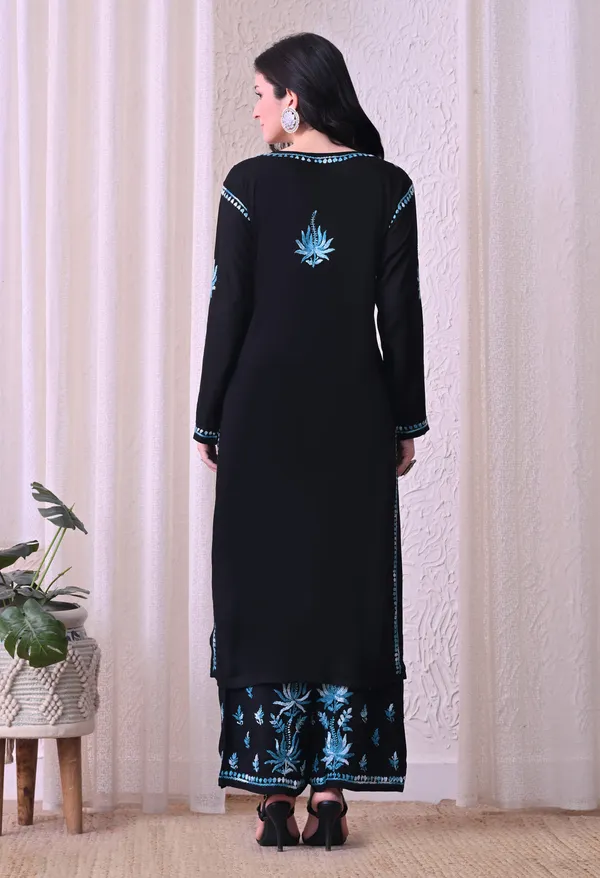 Syrish_"Noor-e-Neel"_Chikankari_Kurta_Set__Blue