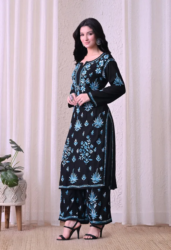 Syrish_"Noor-e-Neel"_Chikankari_Kurta_Set__Blue