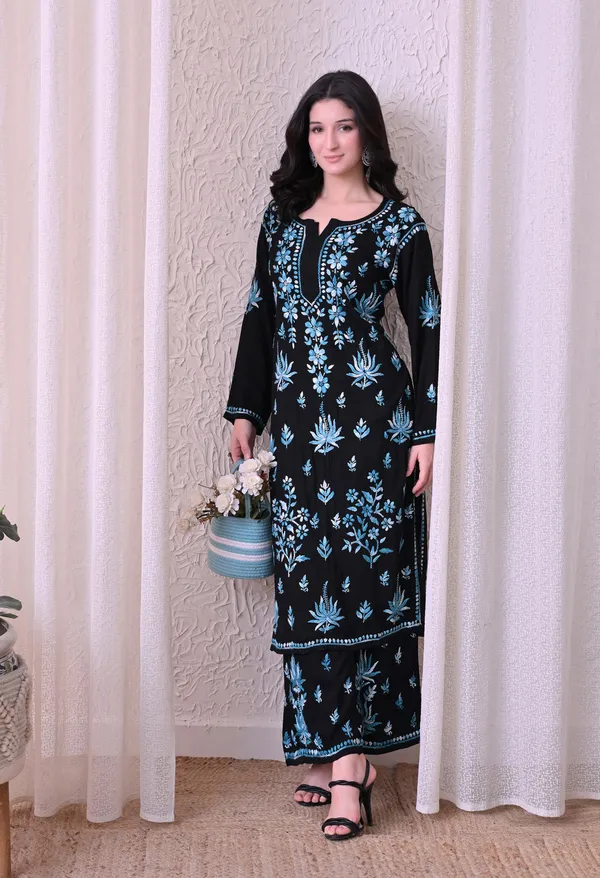 Syrish_"Noor-e-Neel"_Chikankari_Kurta_Set__Blue
