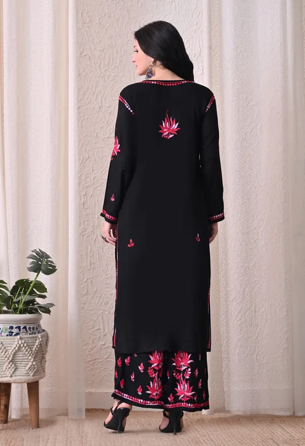 Syrish_"Noor-e-Neel"_Chikankari_Kurta_Set__Pink