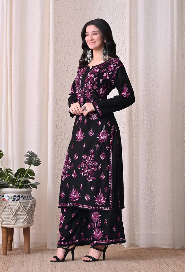 Syrish_"Noor-e-Neel"_Chikankari_Kurta_Set__Purple