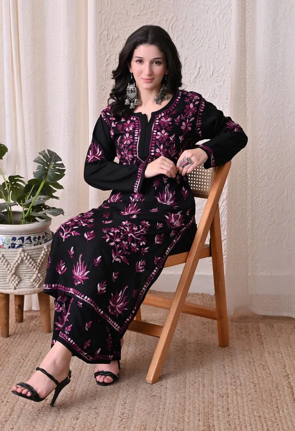 Syrish_"Noor-e-Neel"_Chikankari_Kurta_Set__Purple