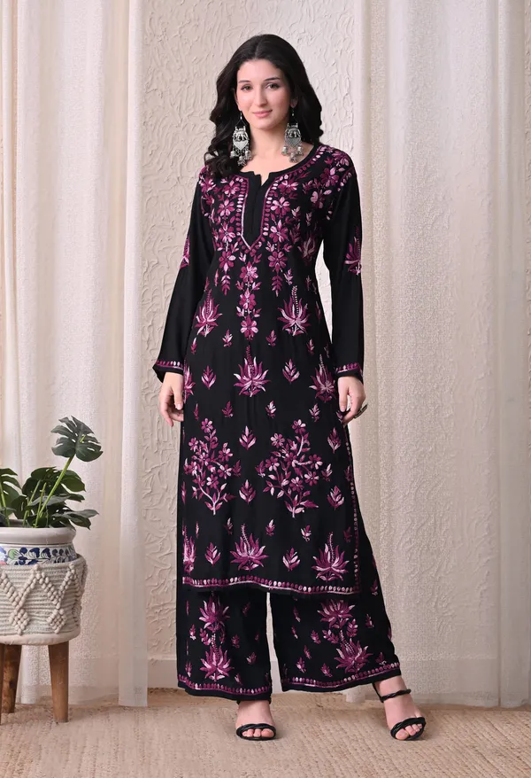 Syrish_"Noor-e-Neel"_Chikankari_Kurta_Set__Purple