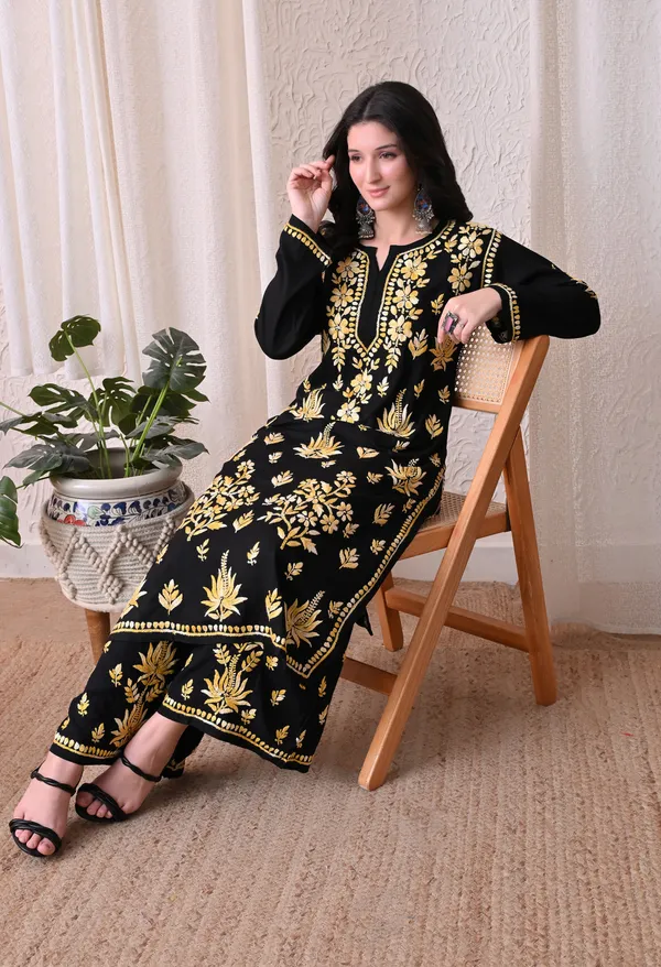 Syrish_"Noor-e-Neel"_Chikankari_Kurta_Set__Yellow