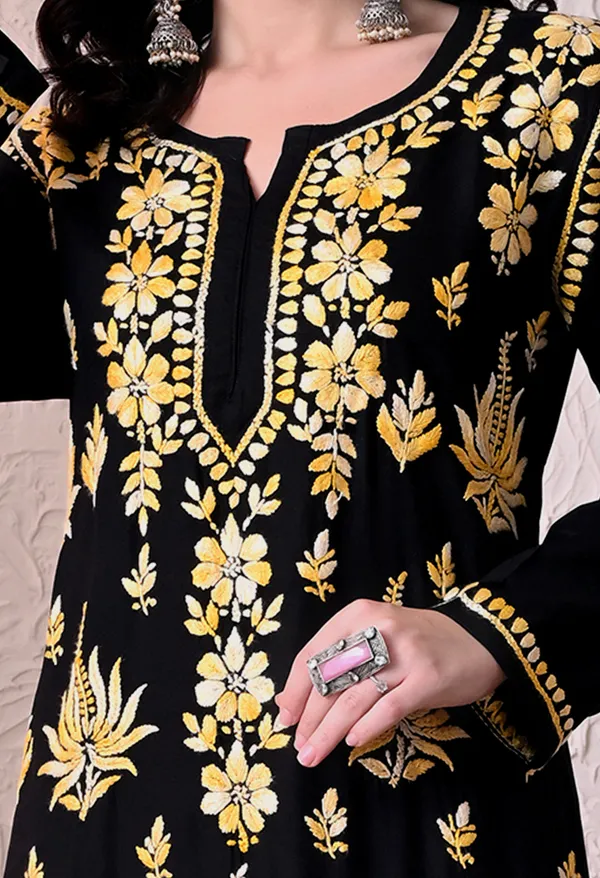 Syrish_"Noor-e-Neel"_Chikankari_Kurta_Set__Yellow
