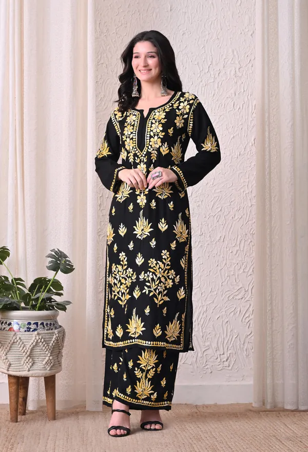Syrish_"Noor-e-Neel"_Chikankari_Kurta_Set__Yellow