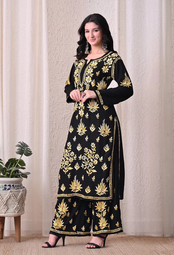 Syrish_"Noor-e-Neel"_Chikankari_Kurta_Set__Yellow