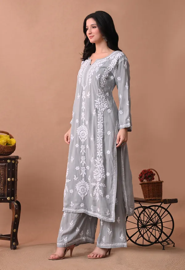 Syrish_Zareen_Grey_Modal_Chikankari_Kurta_Set