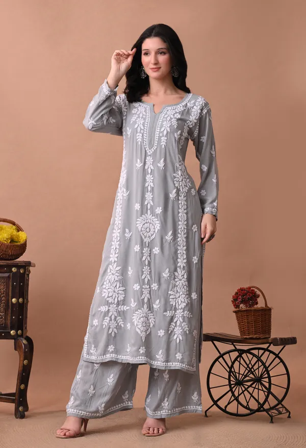 Syrish_Zareen_Grey_Modal_Chikankari_Kurta_Set