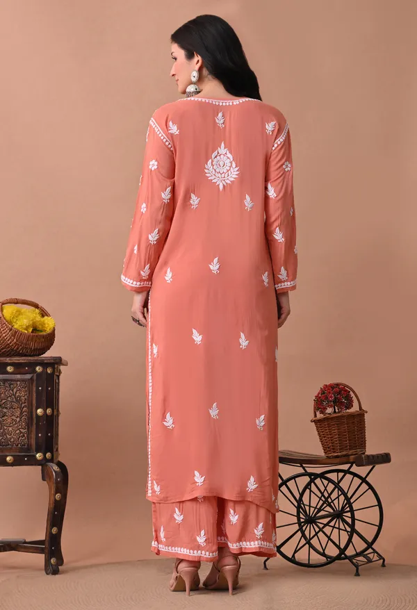 Syrish_Zareen_Peach_Modal_Chikankari_Kurta_Set