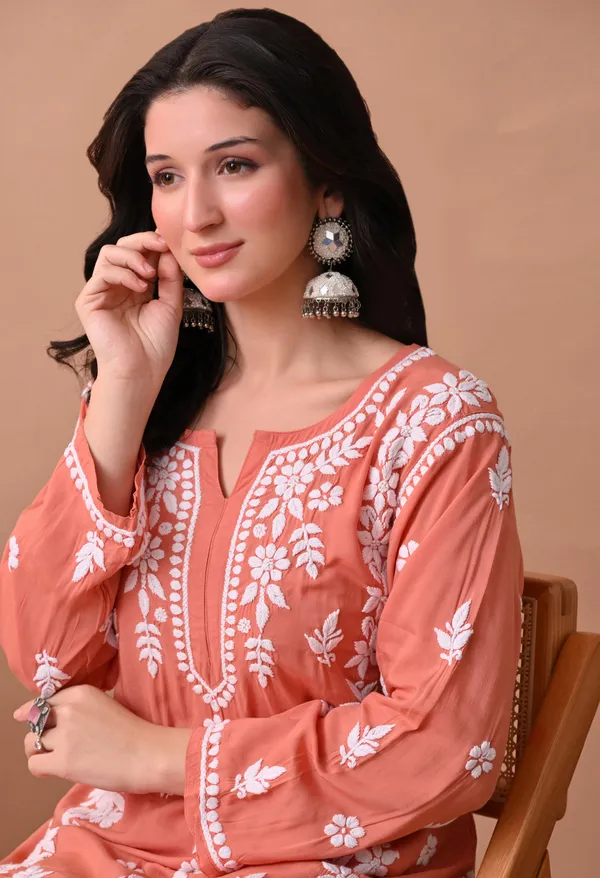 Syrish_Zareen_Peach_Modal_Chikankari_Kurta_Set